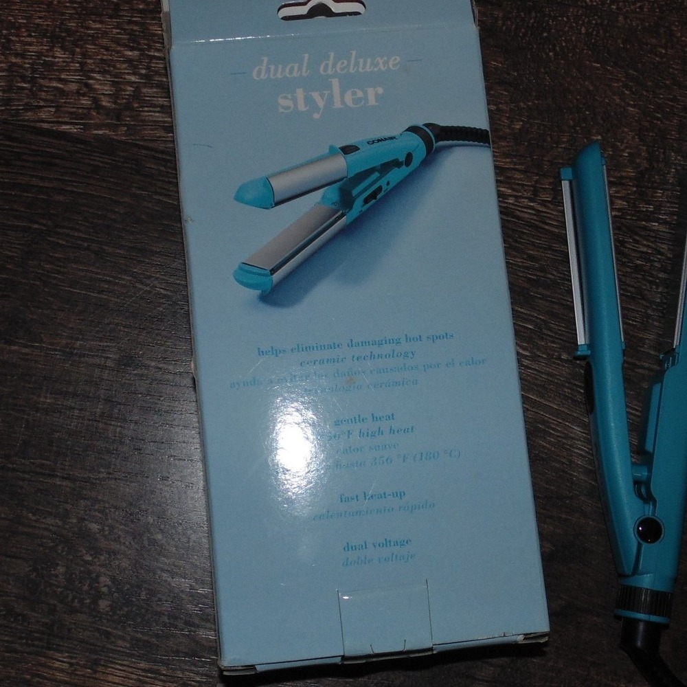 Conair Dual Deluxe Styler Mini Flat Iron Teal Blue Good Ceramic Travel Size - Picture 4 of 7